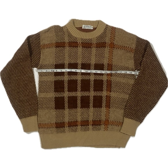 Vintage 1970’s L'Avion VA Sweater Brown/Orange Stripes & Checkered Sz Medium - Picture 5 of 7
